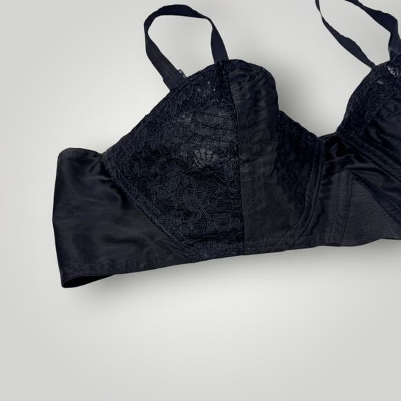 Vintage Top 1950s Permalift RARE Circle Stitch Black Floral Lace Bullet Bra 33B - Picture 5 of 6